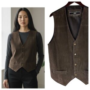 Members Only Leather Vest Sz Large Dark Brown Biker Moto Boho Western Festival